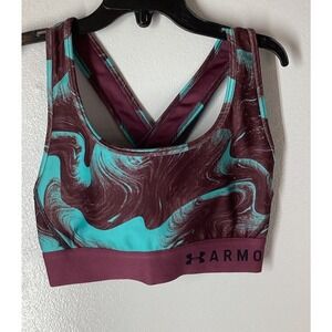 Under ARMOUR Burgundy Turquoise Marble Pattern Sports Bra Size XS Read